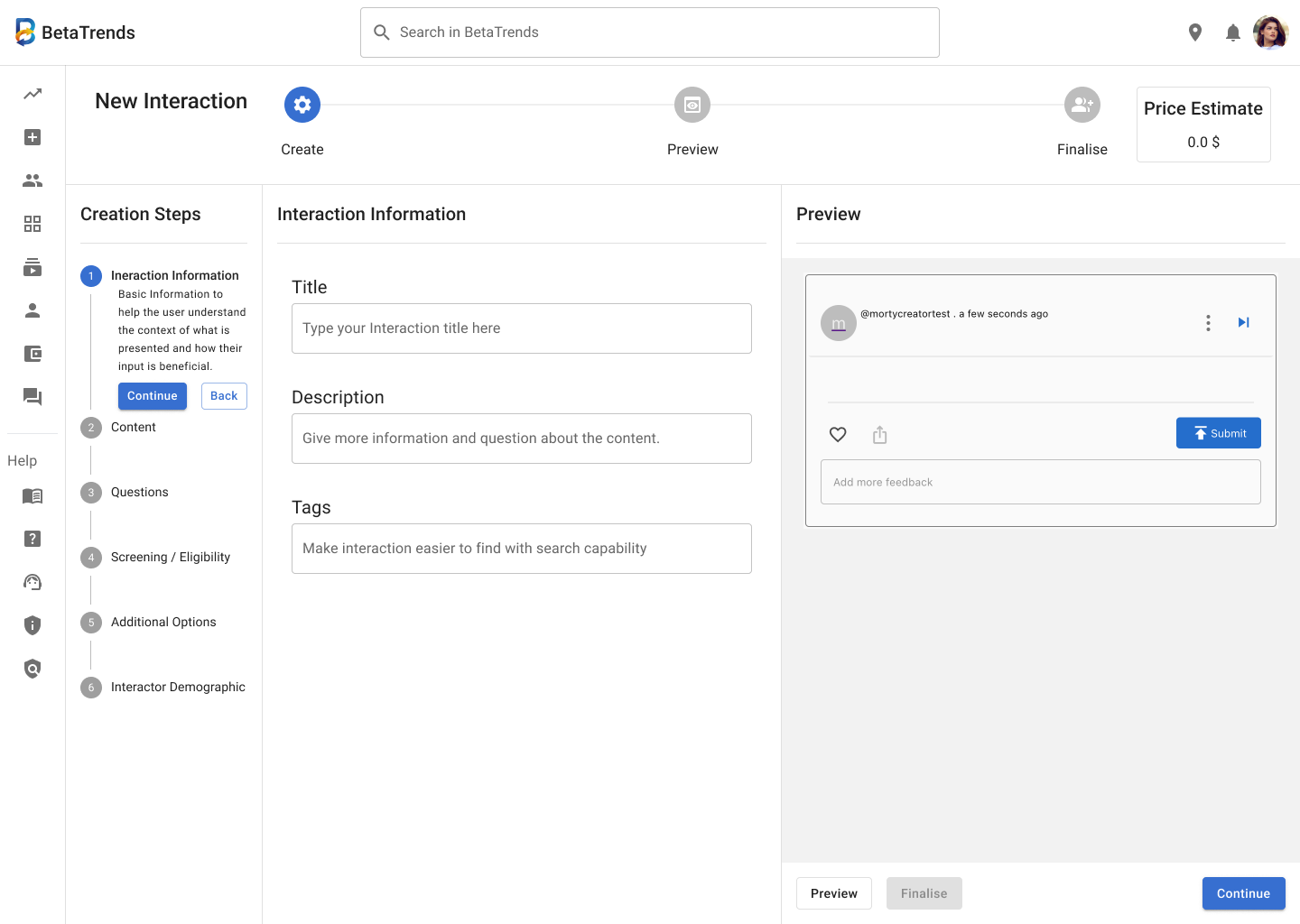 Preview and price context beside the editing workspace