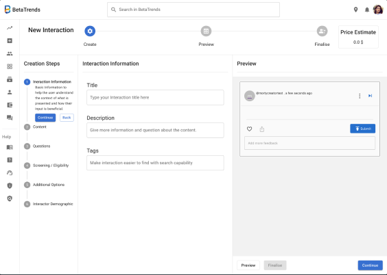 Workspace with persistent creation steps