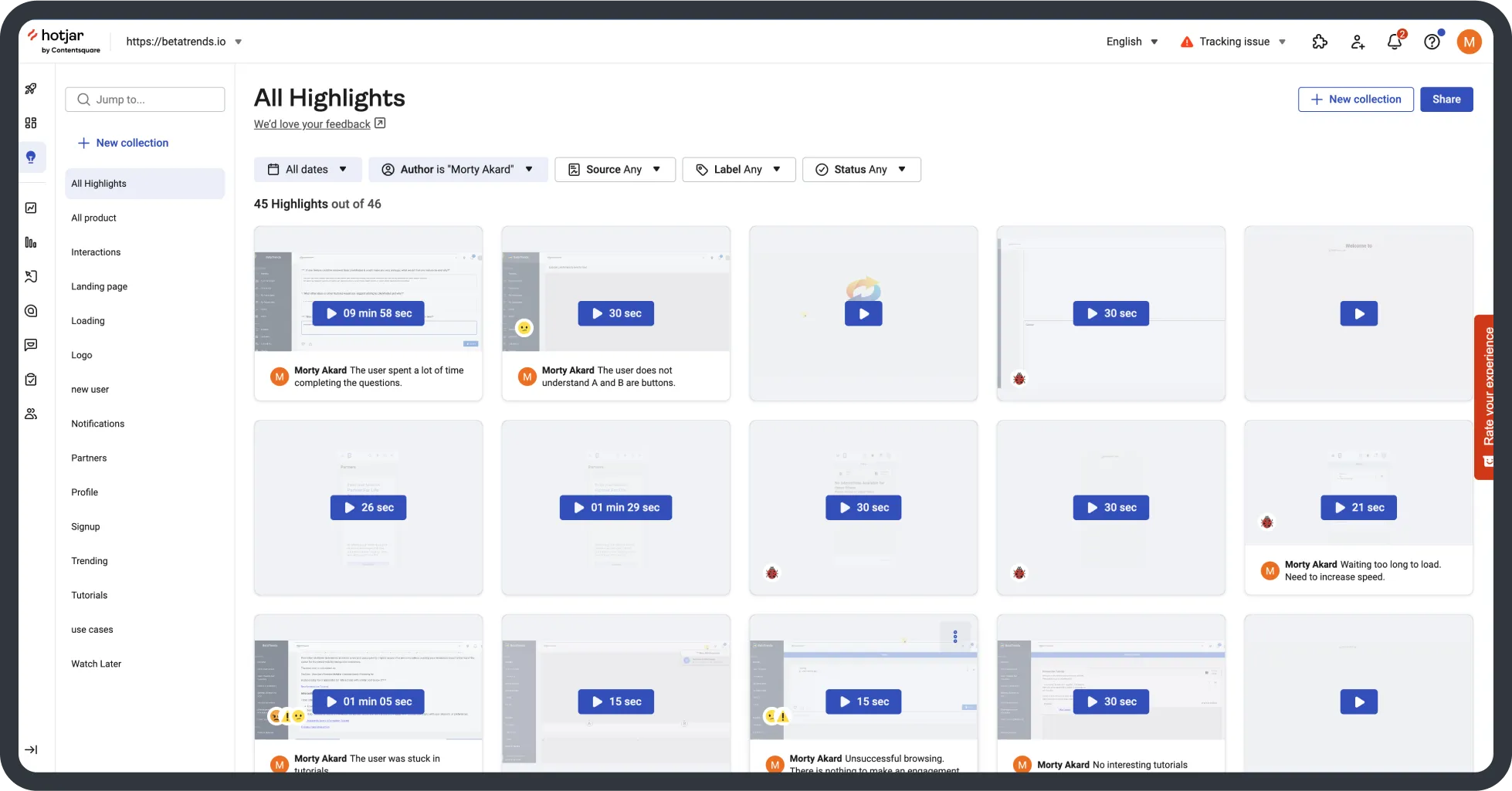 Hotjar overview supporting behavioural evidence